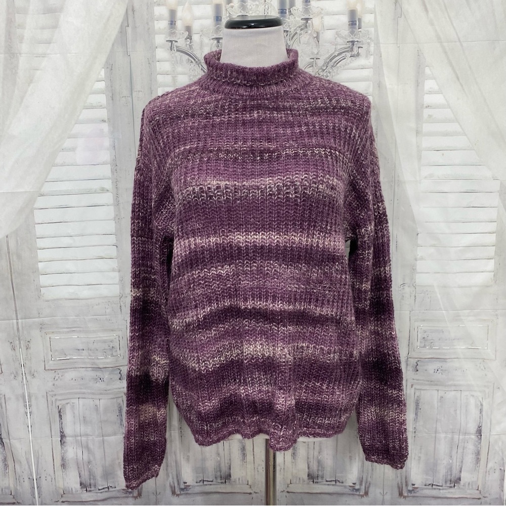 NEW Calvin Klein Size Small Mock Neck Purple Striped Sweater Mohair Wool Acrylic